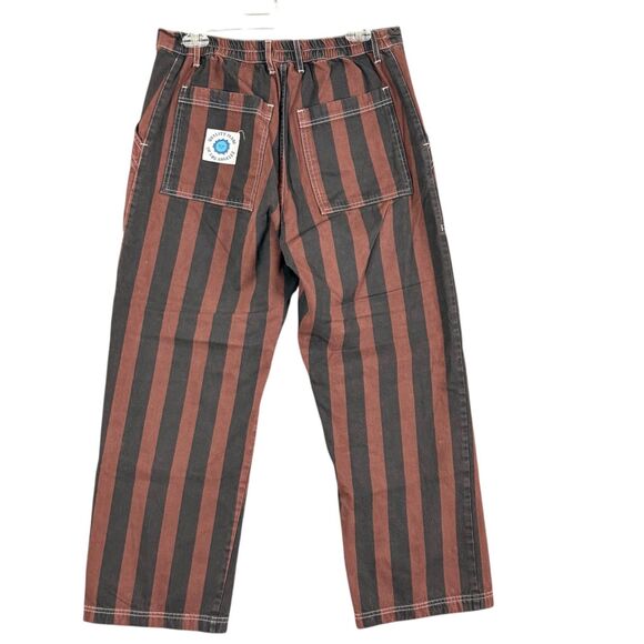 Big Bud Press Work Pants Sz M Brown and Black Stripes Elastic Back
